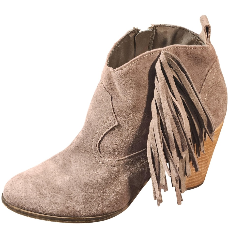 Steve Madden Suede Fringe Ankle Boots Womens Size 8.5 Brown Western Block‎ Heel